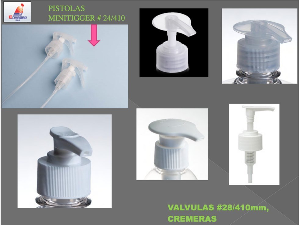 Válvulas spray, minitrigger y cremeras — Envasar SAS